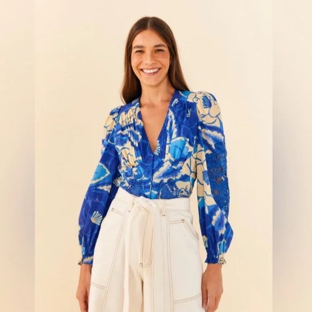 Farm Rio Blue Long Sleeve Top